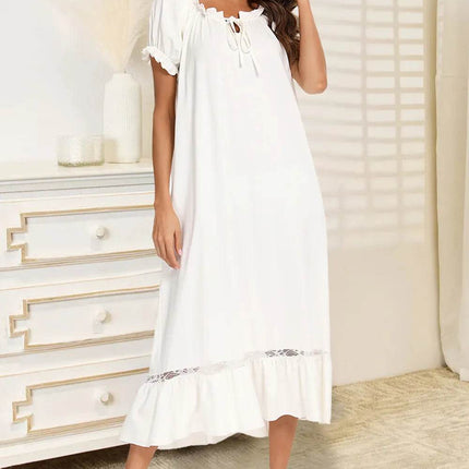 Lace Detail Short Sleeve Lounge Dress - MimiStylez