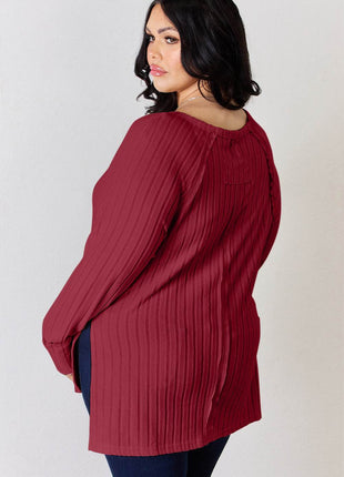 Basic Bae Full Size Ribbed Round Neck Slit T-Shirt - MimiStylez