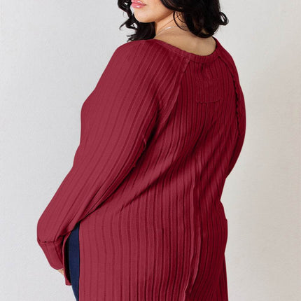Basic Bae Full Size Ribbed Round Neck Slit T-Shirt - MimiStylez