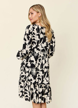 Double Take Full Size Printed Ruffle Hem Dress with Pocket - MimiStylez