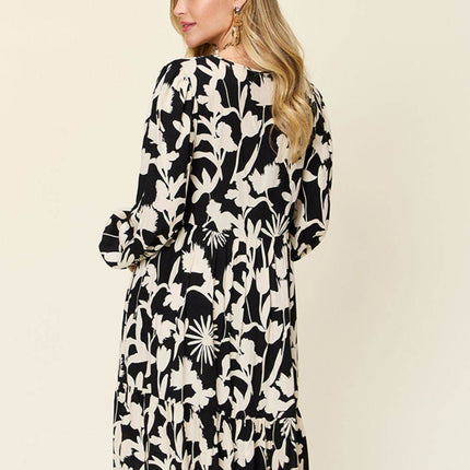 Double Take Full Size Printed Ruffle Hem Dress with Pocket - MimiStylez
