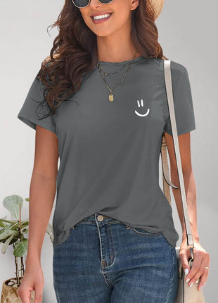 Smile Graphic Round Neck Short Sleeve T-Shirt - MimiStylez