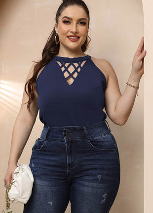 Plus Size Halter Neck Cutout Sleeveless Dress - MimiStylez