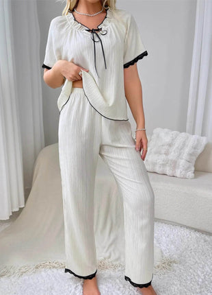 Contrast Trim Short Sleeve Top and Pants Set - MimiStylez