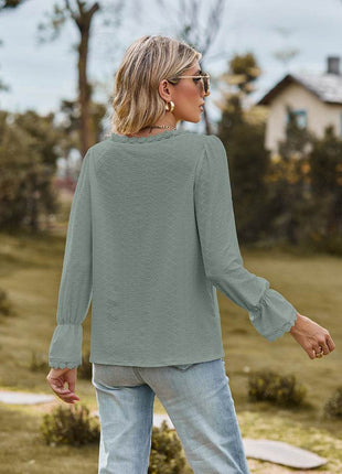 V-Neck Flounce Sleeve Blouse - MimiStylez