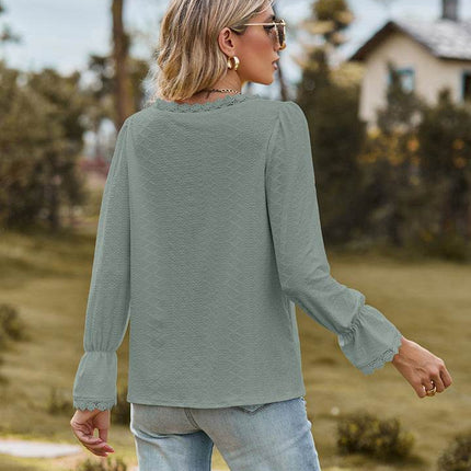 V-Neck Flounce Sleeve Blouse - MimiStylez