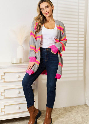 Woven Right Ribbed Long Sleeve Cardigan - MimiStylez