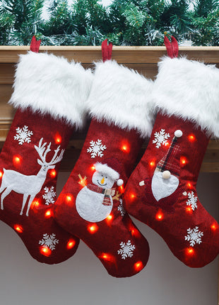 Christmas Ornament With Light Burlap Embroidery Sock Gift Bag