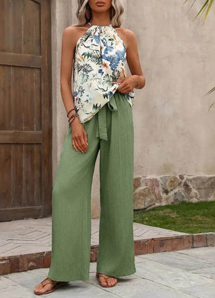Printed Tank Top and Wide Leg Pants Set - MimiStylez