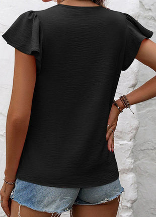 Ruffled Round Neck Cap Sleeve Blouse - MimiStylez