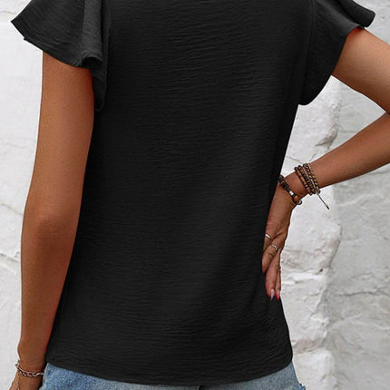 Ruffled Round Neck Cap Sleeve Blouse - MimiStylez