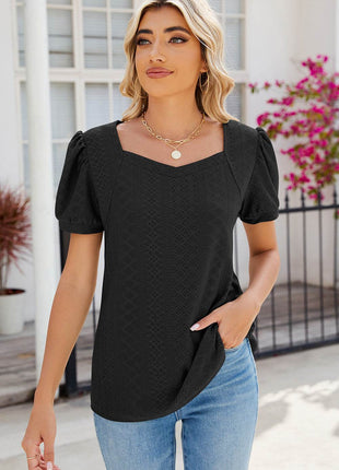 Eyelet Puff Sleeve T-Shirt - MimiStylez