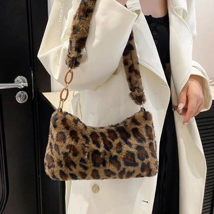 Leopard Fluff Shoulder Bag - MimiStylez