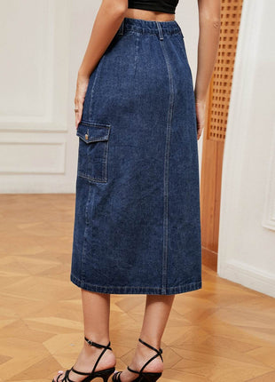 Button Down Midi Denim Skirt - MimiStylez