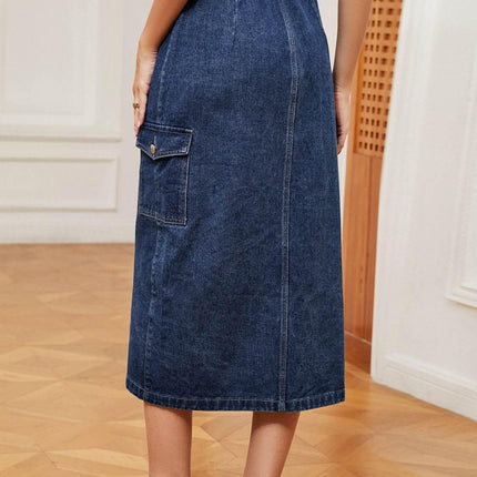 Button Down Midi Denim Skirt - MimiStylez