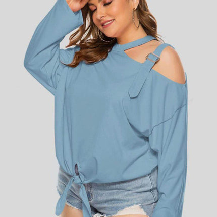 Plus Size Cold-Shoulder Tied Top - MimiStylez