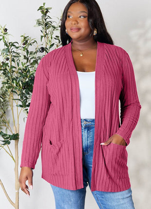 Basic Bae Full Size Ribbed Open Front Cardigan with Pockets - MimiStylez