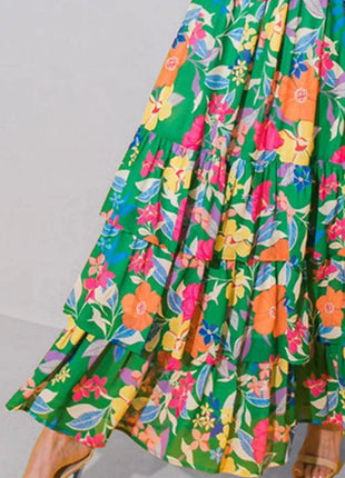 Tiered Ruffled Printed Sleeveless Dress - MimiStylez