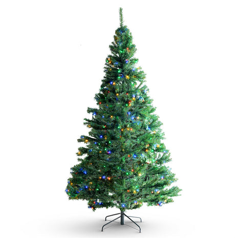6.5FT Pre Lit Christmas Tree Artificial Xmas Tree With 450 Multi-Color LED Lights, 1227 Branch Tips, Metal Base