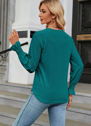 V-Neck Flounce Sleeve Blouse - MimiStylez