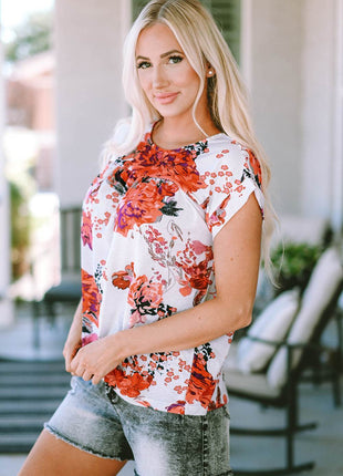 Floral Round Neck Short Sleeve Top - MimiStylez