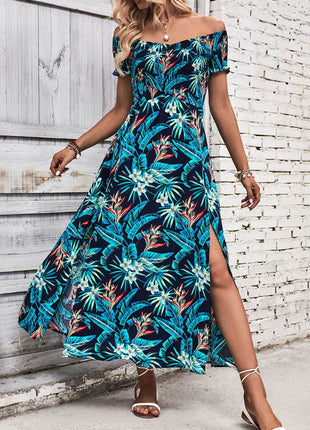 Floral Off-Shoulder Slit Dress - MimiStylez