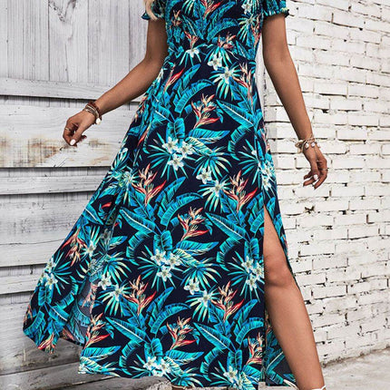 Floral Off-Shoulder Slit Dress - MimiStylez