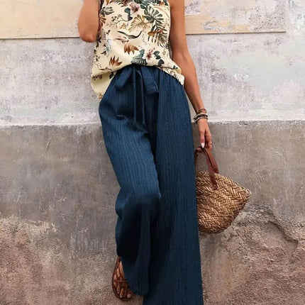 Printed Tank Top and Wide Leg Pants Set - MimiStylez