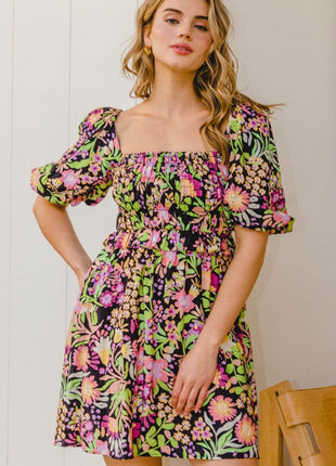 ODDI Full Size Floral Tie-Back Mini Dress - MimiStylez