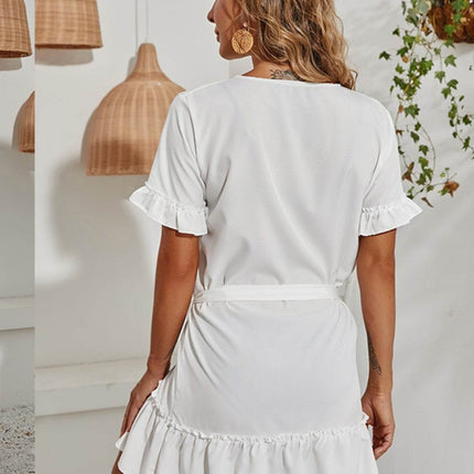 Tied Frill Short Sleeve Mini Dress - MimiStylez