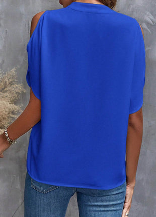 Notched Cold Shoulder Blouse - MimiStylez