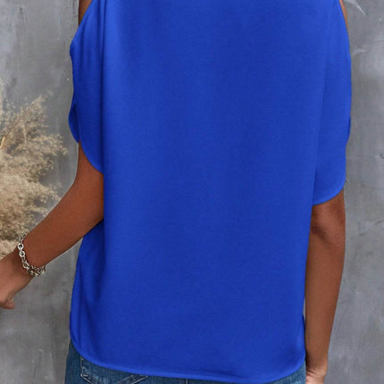 Notched Cold Shoulder Blouse - MimiStylez