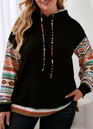 Plus Size Waffle-Knit Geometric Dropped Shoulder Hoodie - MimiStylez