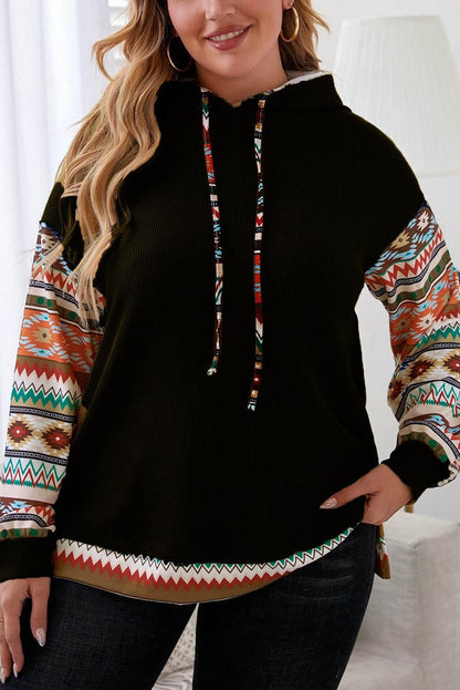 Plus Size Waffle-Knit Geometric Dropped Shoulder Hoodie - MimiStylez