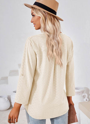 Notched Roll-Tab Sleeve T-Shirt - MimiStylez
