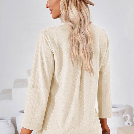 Notched Roll-Tab Sleeve T-Shirt - MimiStylez