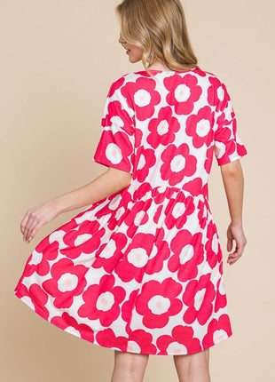 BOMBOM Flower Print Ruched Dress - MimiStylez