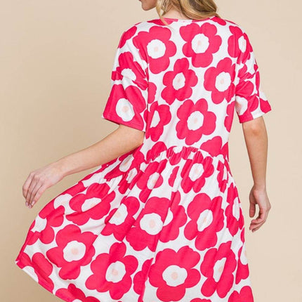 BOMBOM Flower Print Ruched Dress - MimiStylez