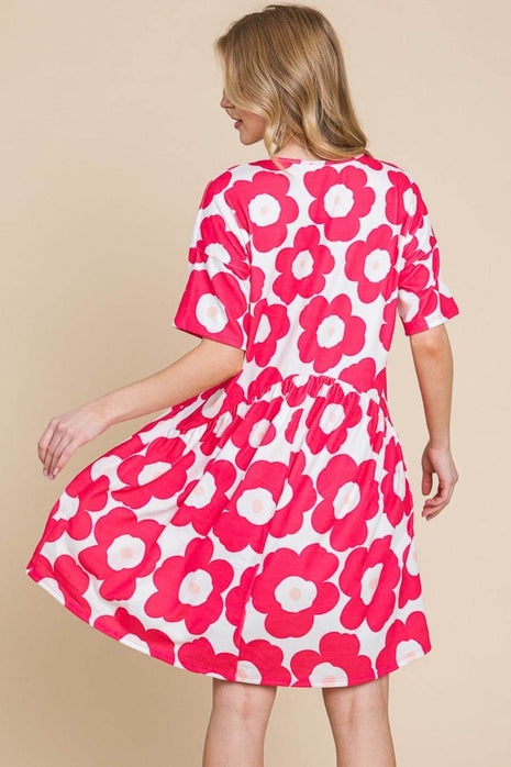 BOMBOM Flower Print Ruched Dress - MimiStylez