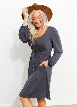 Scoop Neck Empire Waist Long Sleeve Mini Dress - MimiStylez