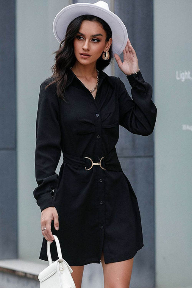 Belted Mini Shirt Dress - MimiStylez