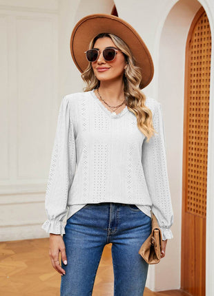 V-Neck Flounce Sleeve Blouse - MimiStylez