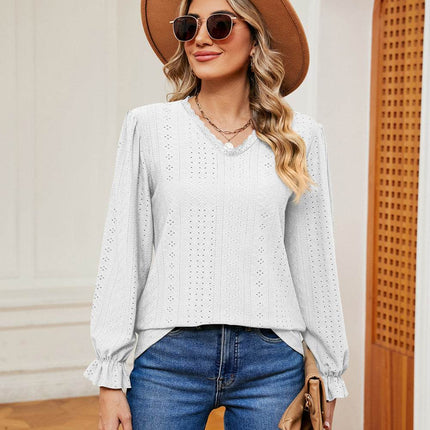 V-Neck Flounce Sleeve Blouse - MimiStylez