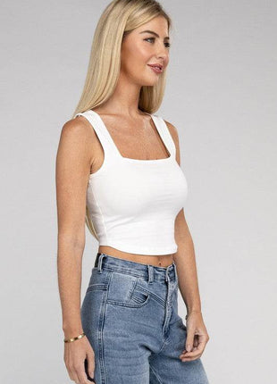 Cotton Square Neck Cropped Cami Top - MimiStylez