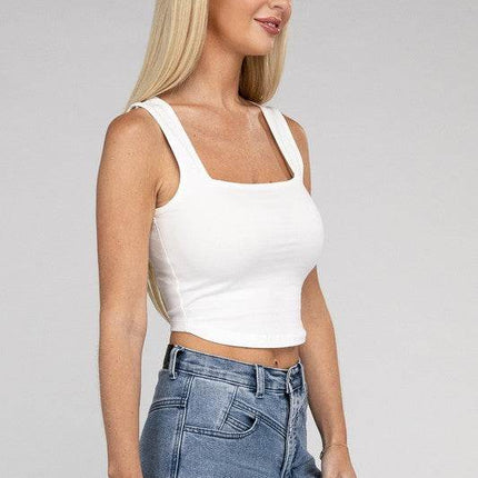 Cotton Square Neck Cropped Cami Top - MimiStylez