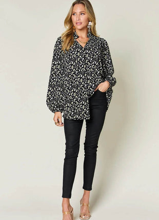 Double Take Full Size Leopard Long Sleeve Blouse - MimiStylez