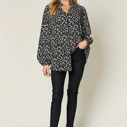 Double Take Full Size Leopard Long Sleeve Blouse - MimiStylez