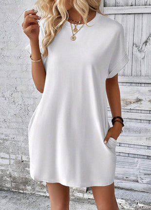 Round Neck Short Sleeve Mini Dress - MimiStylez