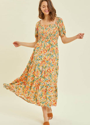 HEYSON Full Size Floral Smocked Tiered Midi Dress - MimiStylez