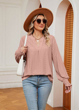 Notched Neck Flounce Sleeve Blouse - MimiStylez